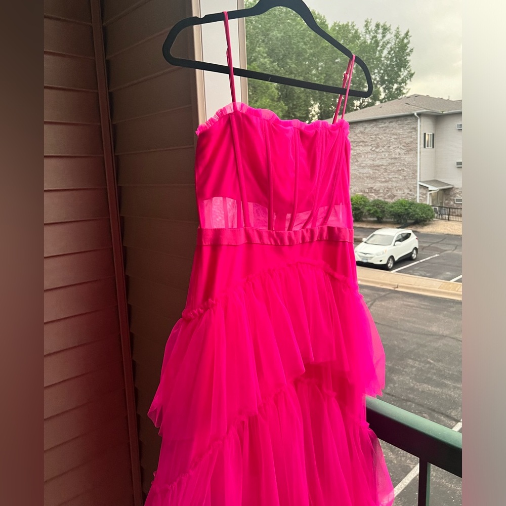 π π NEXT/UP Neon Pink Mesh Tiered Gown Corset Bodice Party 2 Sizes 9/10 & 11/12 - Picture 5 of 17